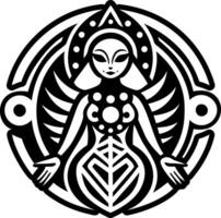 A black and white image of a woman with wings vector