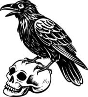 Skull raven illustration in vintage style vector