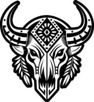 The head of a buffalo is shown in a tribal style vector