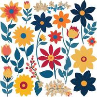 varied plant drawing in colorful details vector