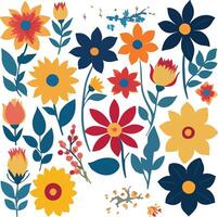 assorted flower bloom artwork with cheerful colors vector