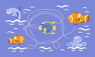 This vibrant illustration depicts a playful clownfish navigating a colorful underwater world. Surrounded by coral and sea creatures, it seeks to reunite with its loving mother. vector