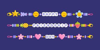 illustration celebrates Friendship Day, colorful DIY friendship bracelet. Featuring vibrant patterns and intertwining threads, it symbolizes bonds of love, connection, shared joy among friends. vector