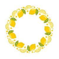 illustration of a round frame with lemon slices showing the juicy yellow flesh and rind. Perfect for any occasion or meal, it embodies the essence of summer and delicious taste. vector