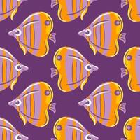seamless pattern of a butterflyfish features its striking colors, intricate patterns. Set against a lively coral environment, it captures the beauty and elegance of this enchanting marine species. vector