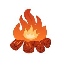 A warm and inviting campfire scene, surrounded by glowing embers and crackling flames, set in a serene outdoor setting. Perfect for evoking the essence of cozy gatherings and adventure in nature. vector