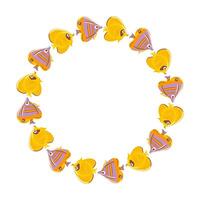 hello summer. A vibrant and whimsical illustration featuring a variety of colorful fish gracefully swimming in a circular, creating a lively underwater scene. vector