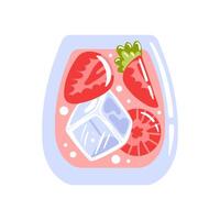 Refreshing strawberry lemonade in a clear glass, garnished with fruit pieces and mint leaves, topped with ice cubes, served with a colorful straw. Perfect for a hot summer day. vector