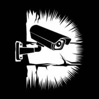 Security camera silhouette mounted with radiating light effect vector