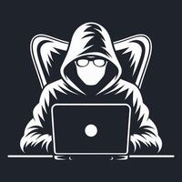 Stylized hacker silhouette with a laptop, illustrating digital security themes vector