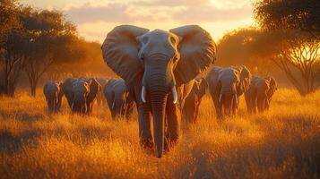 A herd of elephants walking in a field photo