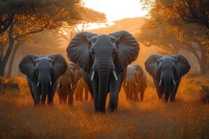 A herd of elephants walking through the grass photo