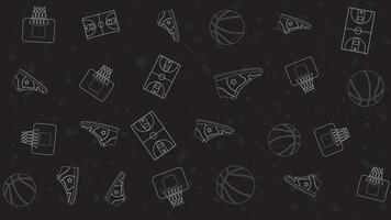 Seamless Basketball Pattern with Court, Ball, Shoes and Geometric Shapes on Black Background vector