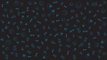 Seamless Basketball Pattern with Sport Outline Icons on Black Background for Sporty Design Projects vector