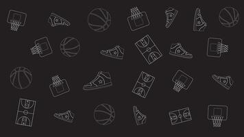 Seamless Basketball Pattern with White Outline Sport Icons on Black Background for Athletic Design vector
