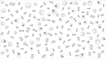Seamless Basketball Pattern with Outline Sport Icons on White Background for Design and Decoration vector