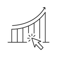 Graph With Arrow And Cursor Line Icon. Data Analysis, Growth Tracking, And Online Interaction Outline Symbol. Business Performance Monitoring. Editable Stroke. Isolated Illustration vector