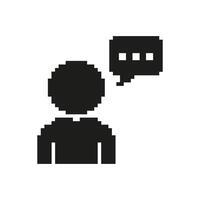 Person With Speech Bubble Pixel Art Icon. Communication, Dialogue, And Conversation Symbol. Social Interaction And Messaging. Isolated Illustration vector
