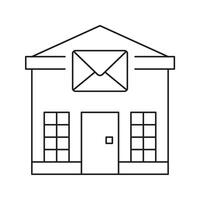 Post Office Building With Envelope Line Icon. Logistics And Correspondence Outline Symbol. Mail Delivery, Postal Service. Communication Center. Editable Stroke. Isolated Illustration vector