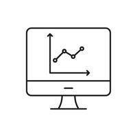 Computer Monitor With Graph Line Icon. Data Analysis, Business Analytics, And Performance Tracking Outline Symbol. Financial Insights And Market Trends. Editable Stroke. Isolated Illustration vector