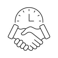 Handshake With Clock Line Icon. Time Management, Deadline Agreement, And Business Partnership Outline Symbol. Efficient Collaboration And Scheduling. Editable Stroke. Isolated Illustration vector