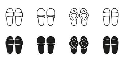 Flip Flops And Sandals Line And Solid Icon Set. Casual Footwear, Summer Shoes, And Beachwear Symbol Collection. Comfortable And Relaxed Style. Isolated Illustration vector