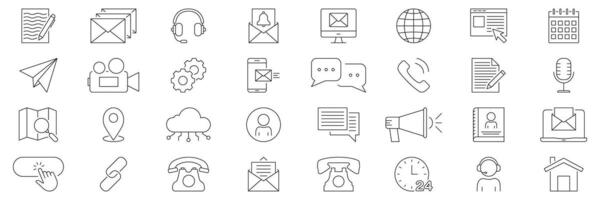 Communication And Technology Line Icon Set. Digital Communication And Networking Outline Symbol Collection. Email, Messaging, Cloud Computing. Editable Stroke. Isolated Illustration vector