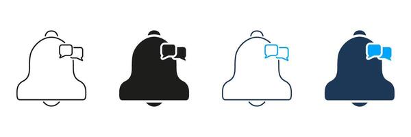 Notification Bell With Chat Bubble Line And Solid Icon Set. Alert And Messaging Communication Symbol Collection. Reminder And Message Notification Design. Isolated Illustration vector