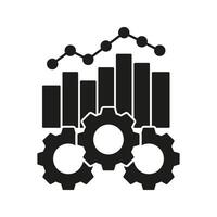 Bar Chart And Gears Solid Icon. Data Analysis, Performance Optimization, And Process Improvement Silhouette Symbol. Business Intelligence And Analytics. Isolated Illustration vector