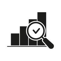 Bar Chart With Magnifying Glass And Checkmark Solid Icon. Data Analysis, Performance Evaluation, And Business Insight Silhouette Symbol. Financial Growth Assessment. Isolated Illustration vector