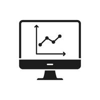 Computer Monitor With Graph Solid Icon. Data Analysis, Business Growth, And Performance Tracking Silhouette Symbol. Financial Insights And Analytics. Isolated Illustration vector