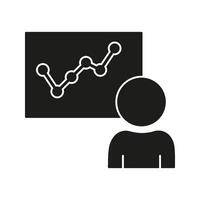 Person Presenting Data Chart Solid Icon. Business Analysis, Data Visualization, And Presentation Silhouette Symbol. Professional Insights And Reporting. Isolated Illustration vector