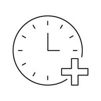 Clock With Plus Sign Line Icon. Time Management, Schedule Addition, And Event Planning Outline Symbol. Deadline Extension, Task Scheduling. Editable Stroke. Isolated Illustration vector