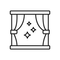 Night Window View Line Icon. Sleep Routine, Peaceful Evening, and Cozy Home Interior Outline Symbol. Nighttime Relaxation and Restful Atmosphere Concept. Isolated Illustration vector