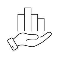 Hand Holding Bar Graph Line Icon. Data Analysis, Business Growth, And Financial Management Outline Symbol. Investment Strategy And Market Trends. Editable Stroke. Isolated Illustration vector