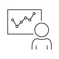 Person Presenting Data Chart Line Icon. Business Analysis, Presentation, And Data Visualization Outline Symbol. Professional Growth And Strategy. Editable Stroke. Isolated Illustration vector