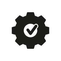 Gear With Checkmark Solid Icon. Efficiency And Reliability. Quality Assurance, System Optimization, And Task Completion Silhouette Symbol. Isolated Illustration vector