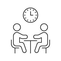 Two People Meeting With Clock Line Icon. Time Management, Business Meeting, And Scheduling Outline Symbol. Professional Discussion And Planning. Editable Stroke. Isolated Illustration vector