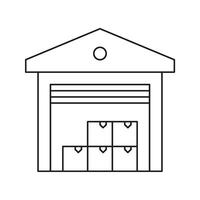 Warehouse With Boxes Line Icon. Storage Facility And Inventory Management Outline Symbol. Logistics And Supply Chain Operations. Editable Stroke. Isolated Illustration vector