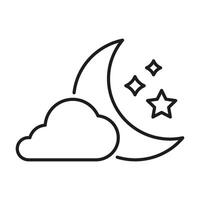 Crescent Moon With Cloud And Stars Line Icon. Nighttime Weather, Sleep, And Dream Symbol. Celestial And Atmospheric Conditions Representation. Editable Stroke. Isolated Illustration vector