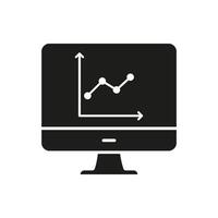 Computer Monitor With Graph Solid Icon. Data Analysis, Business Analytics, And Performance Tracking Silhouette Symbol. Financial Insights And Reporting. Isolated Illustration vector