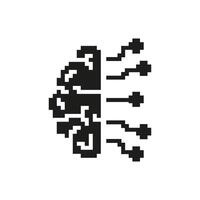 Pixelated Brain With Circuit Lines Icon. Artificial Intelligence And Neural Network Technology Symbol. Digital Innovation And Machine Learning Concept. Isolated Illustration vector