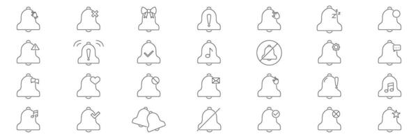 Notification Bell Icon Set. Alert, Reminder, And Notification Symbol Collection. Includes Mute, Settings, Message, And Music Alerts. Editable Stroke. Isolated Illustration vector
