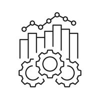 Gears And Graph Line Icon. Data Analysis, Process Optimization, And Performance Metrics Outline Symbol. Business Intelligence And Efficiency Improvement. Editable Stroke. Isolated Illustration vector