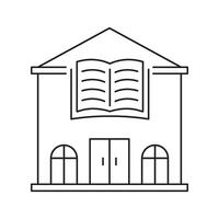 Library Building With Open Book Line Icon. Knowledge, Education, And Learning Center Outline Symbol. Academic Resource Facility. Editable Stroke. Isolated Illustration vector