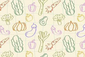 pattern with hand drawn fruits and vegetables, colorful background for healthy food design. Perfect for your healthy food design. vector