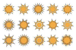 Minimal set of retro sun linear sun symbols in vintage groovy style. Set of small retro style suns in clean outline design abstract symbols vector