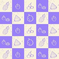 Purple Fruit Checkerboard Pattern fruit pattern with tropical fruits on a vintage purple and cream checkerboard vector