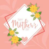 Floral diamond frame card. vector