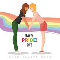 Holding hands over rainbow path. vector